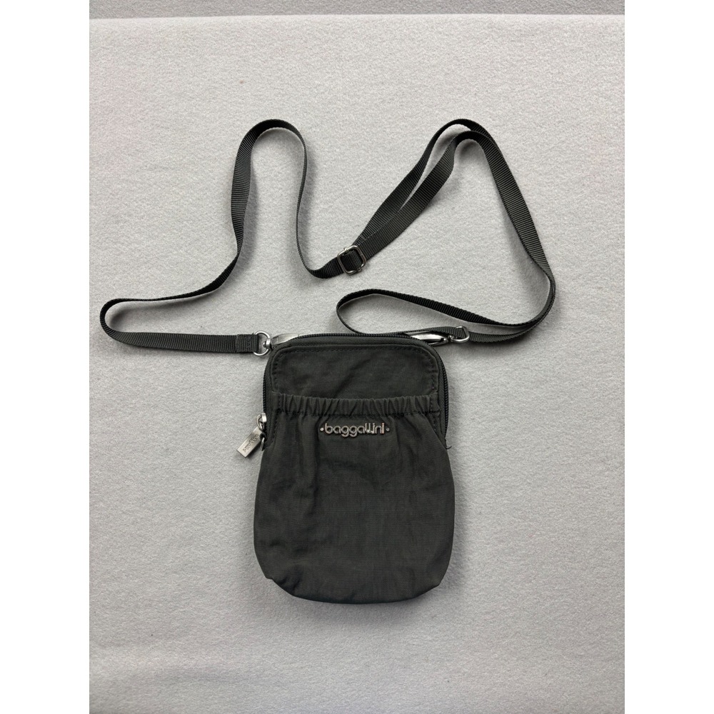 Baggalini Charcoal Gray Nylon RFID Bryant Pouch Mini Crossbody Travel Wallet Bag